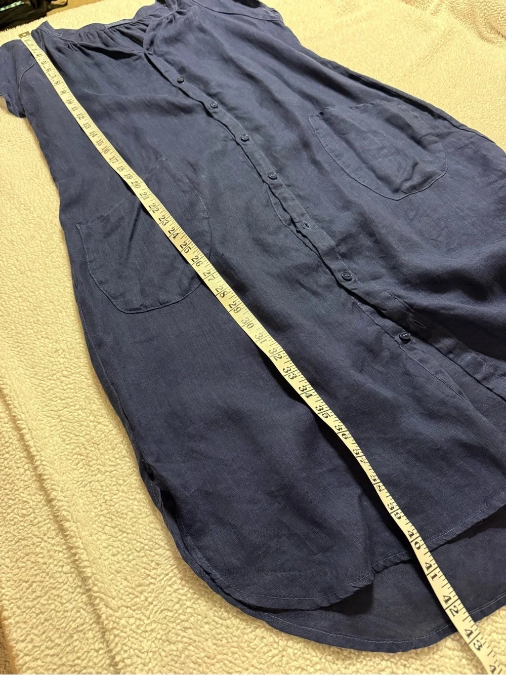 CP SHADES Navy Blue Linen Button Front 2-Piece Midi Shirtdress Dress Top Set